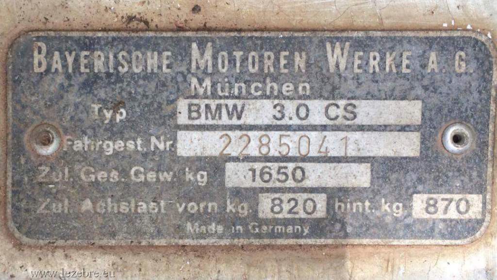 BMW 30 CSL E9 VIN plate voiture car Schram